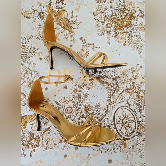Zara Gold Strappy Women's Heels Ankle Party Prom Size 9 - Picture 2 of 8